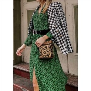 Zara Black and Green Leafy Maxi Dress